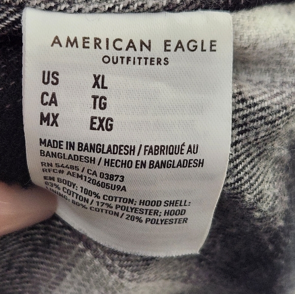 American Eagle Button-Up Shirt Mens Size XL Black/White Plaid Long Sleeve Cotton - Picture 7 of 7